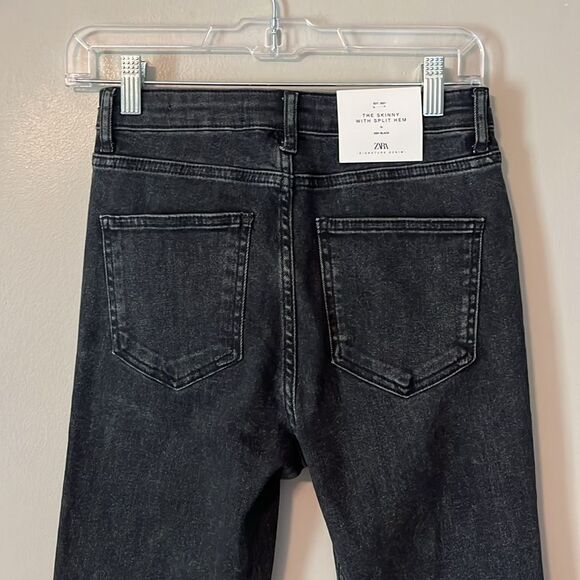 New! ZARA The Skinny with Split Hem Ash black Jeans Size 4 - Picture 9 of 16